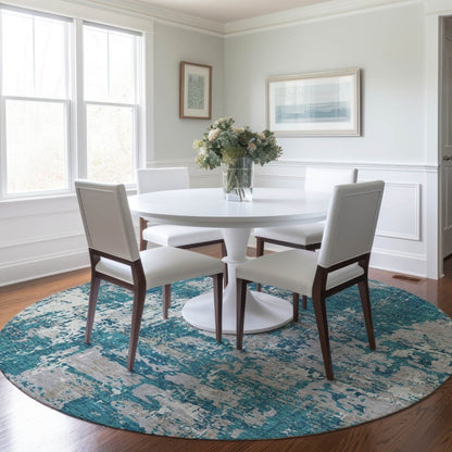 LOOMLAN Rugs Caelan Teal Washable Indoor-Outdoor Rug