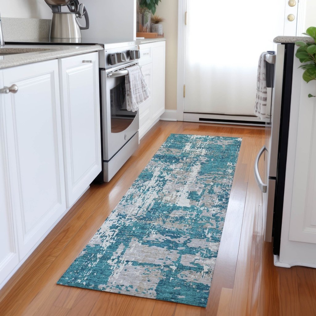 LOOMLAN Rugs Caelan Teal Washable Indoor-Outdoor Rug