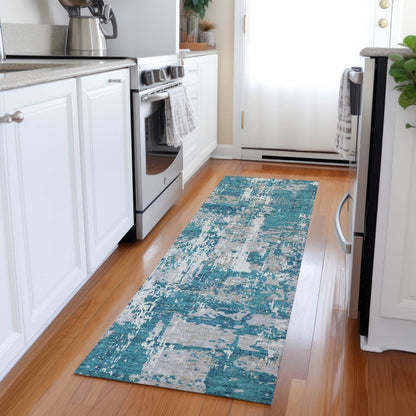 LOOMLAN Rugs Caelan Teal Washable Indoor-Outdoor Rug