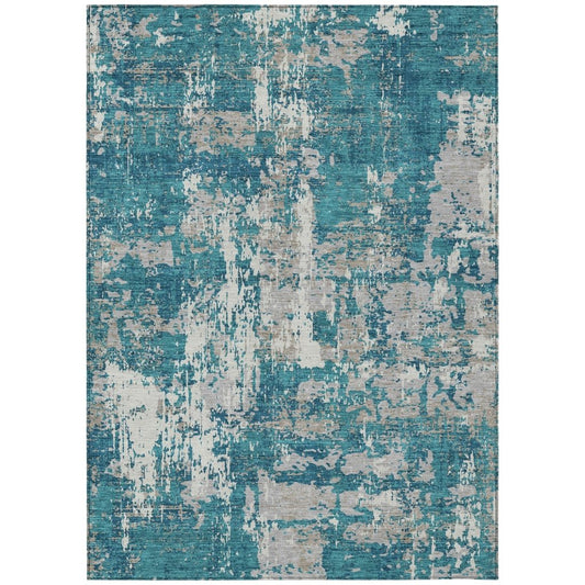 LOOMLAN Rugs Caelan Teal Washable Indoor-Outdoor Rug