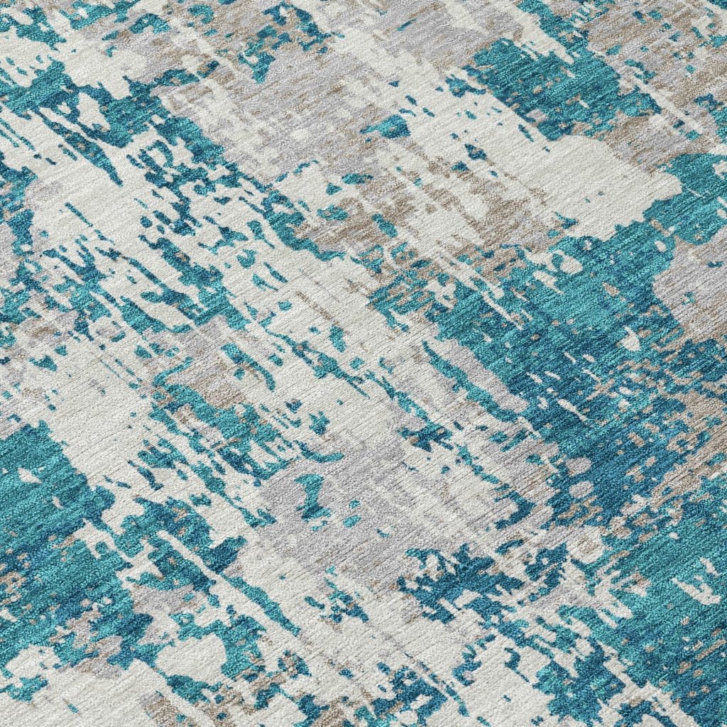 LOOMLAN Rugs Caelan Teal Washable Indoor-Outdoor Rug