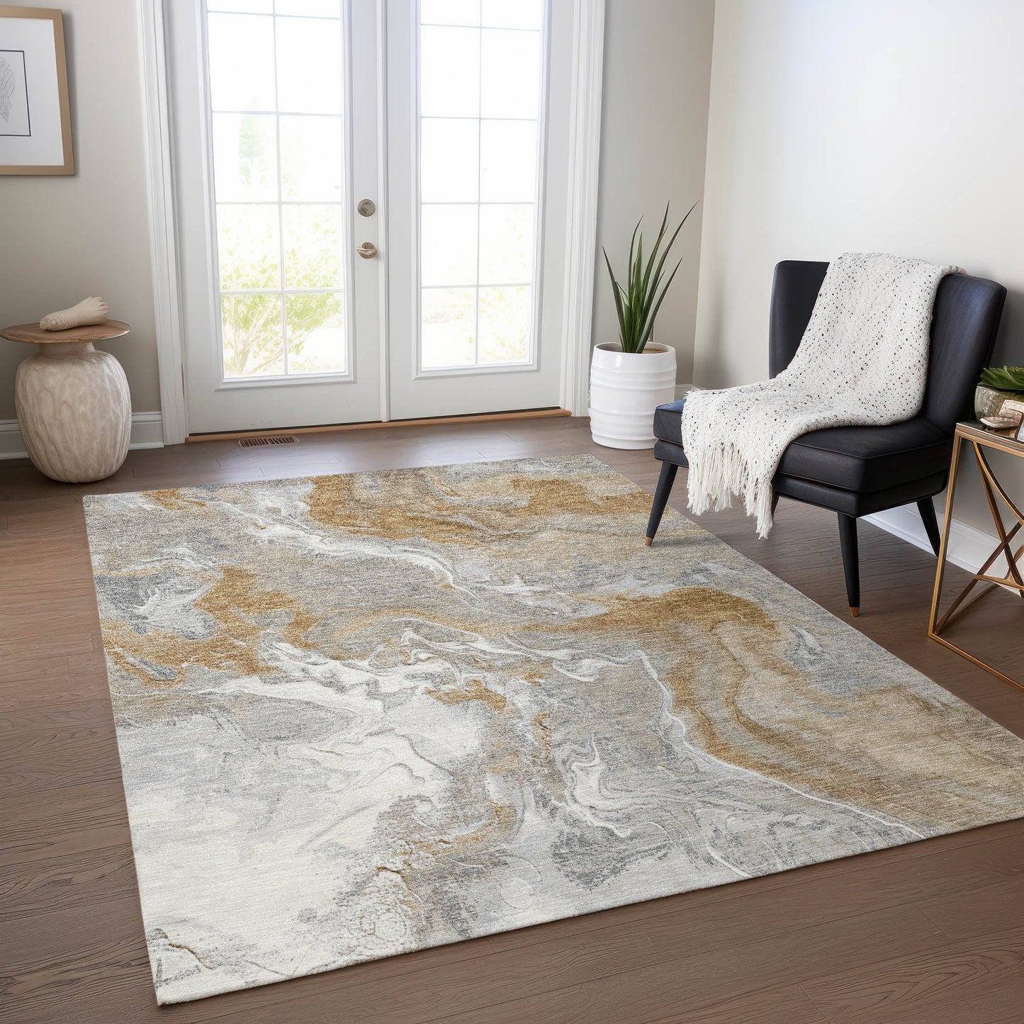 Caelaris Gray Washable Indoor - Outdoor Rug - LOOMLAN - LOOMLAN Rugs - Outdoor Rugs