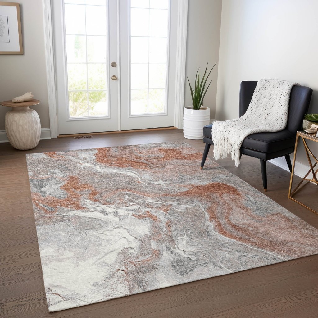 Caelaris Orange Washable Indoor - Outdoor Rug - LOOMLAN - LOOMLAN Rugs - Outdoor Rugs
