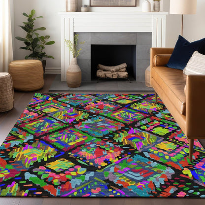 LOOMLAN Rugs Caeluma Black Washable Indoor-Outdoor Rug