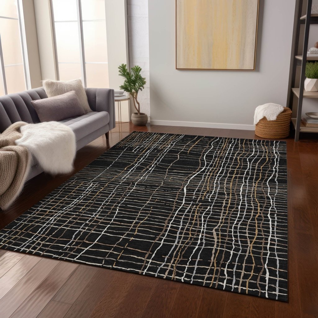 LOOMLAN Rugs Calista Black Washable Indoor-Outdoor Rug