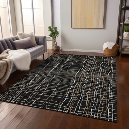 LOOMLAN Rugs Calista Black Washable Indoor-Outdoor Rug