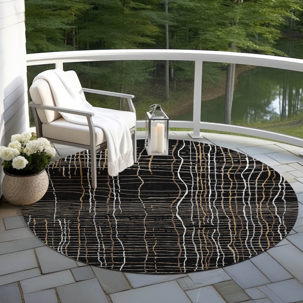 LOOMLAN Rugs Calista Black Washable Indoor-Outdoor Rug