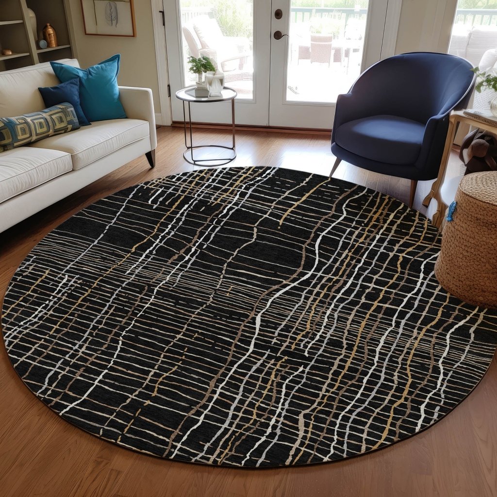 LOOMLAN Rugs Calista Black Washable Indoor-Outdoor Rug
