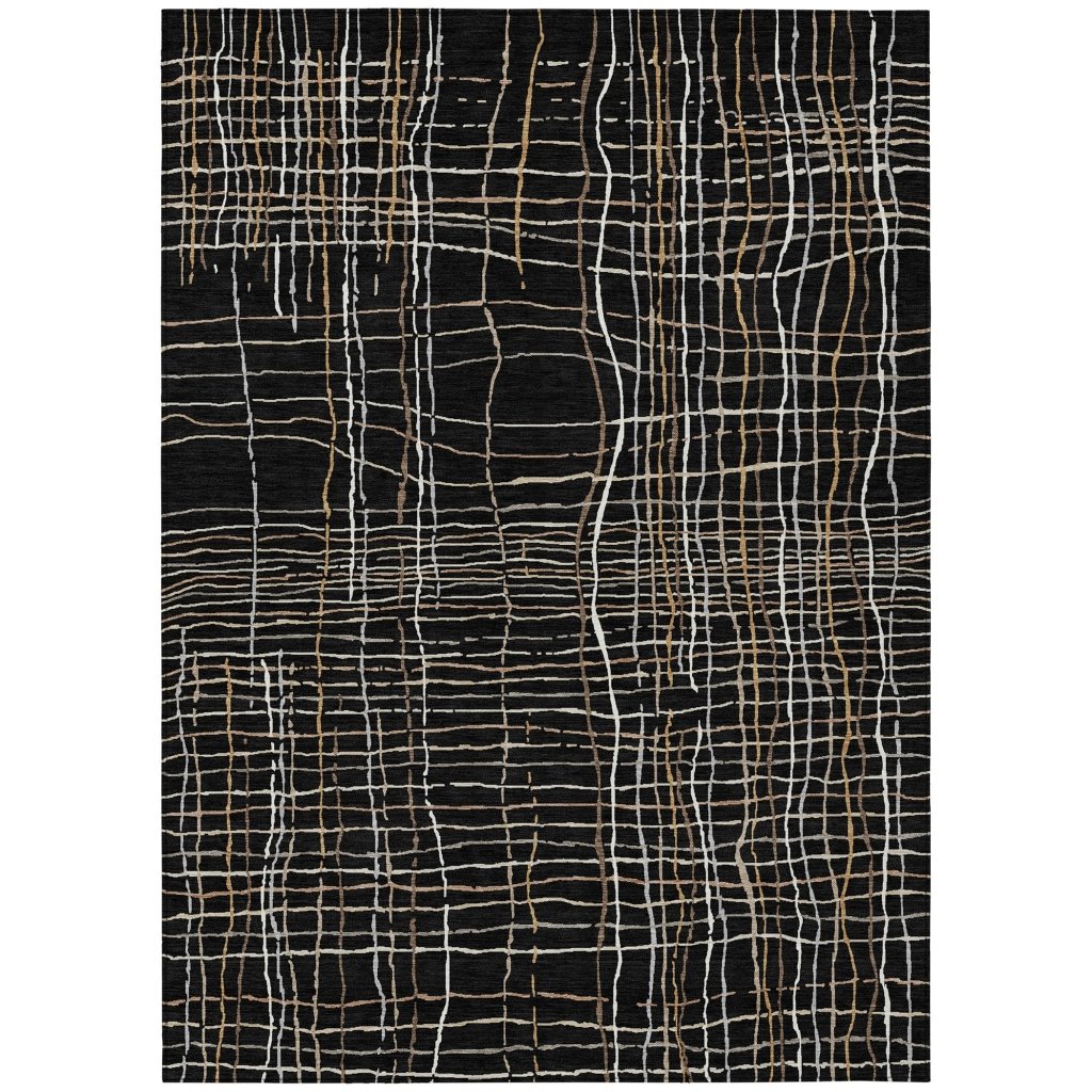 LOOMLAN Rugs Calista Black Washable Indoor-Outdoor Rug