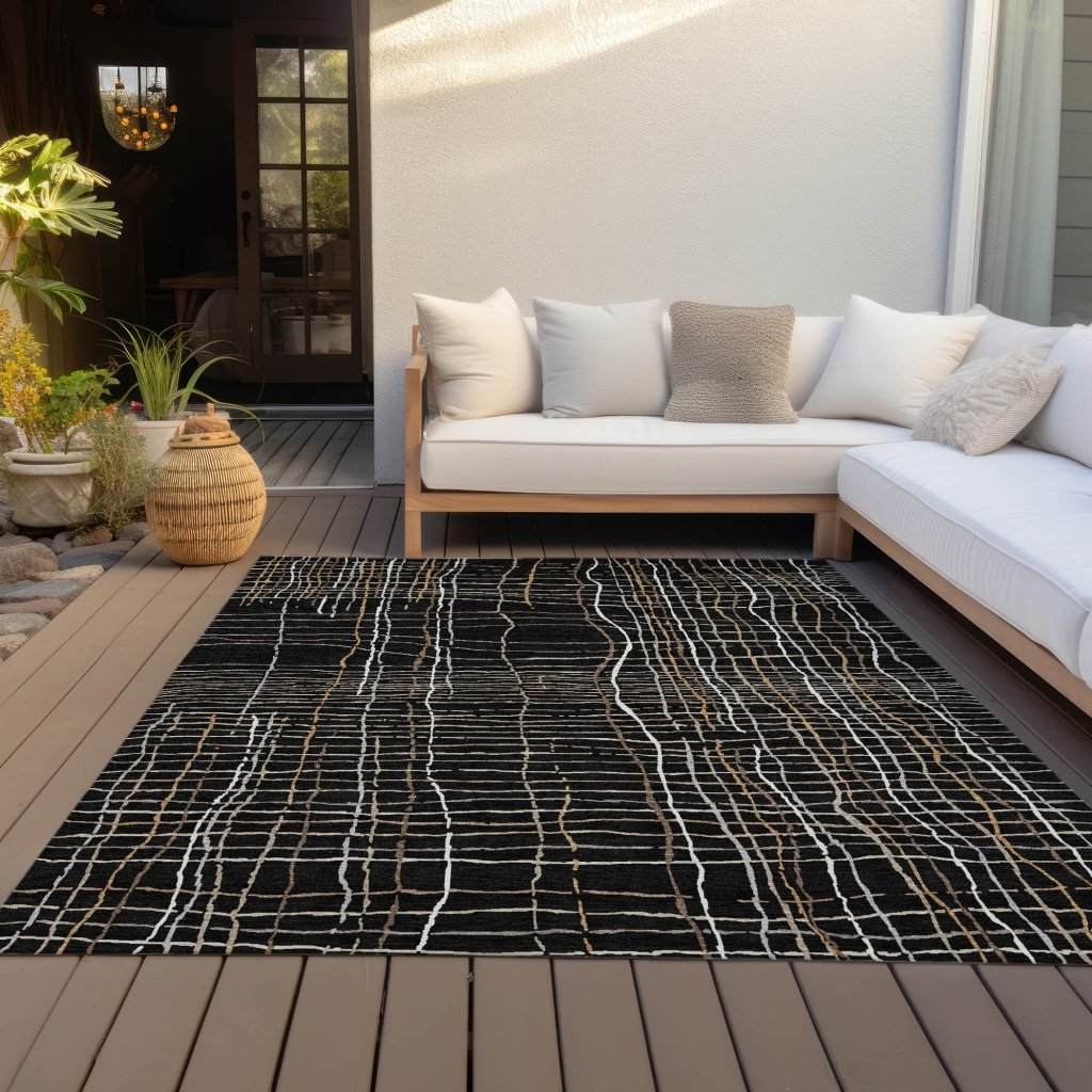 LOOMLAN Rugs Calista Black Washable Indoor-Outdoor Rug