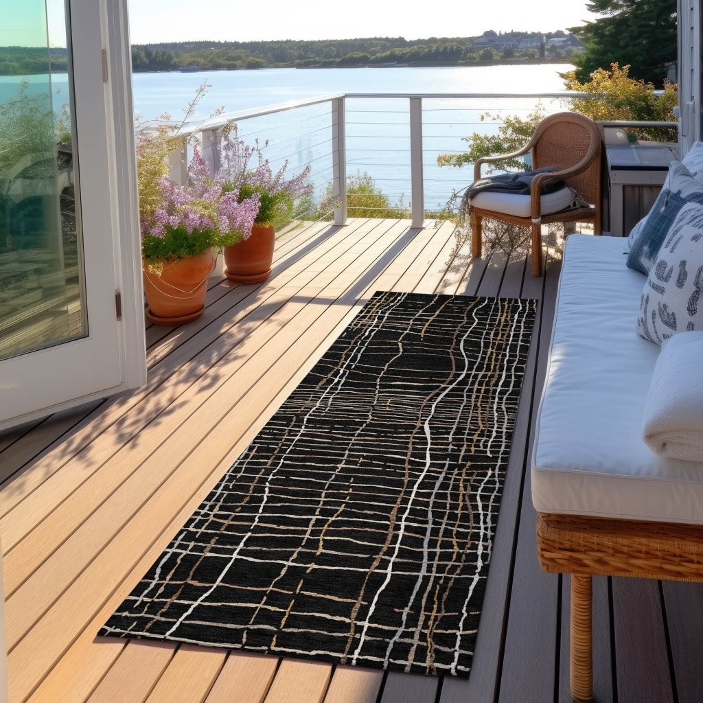 LOOMLAN Rugs Calista Black Washable Indoor-Outdoor Rug