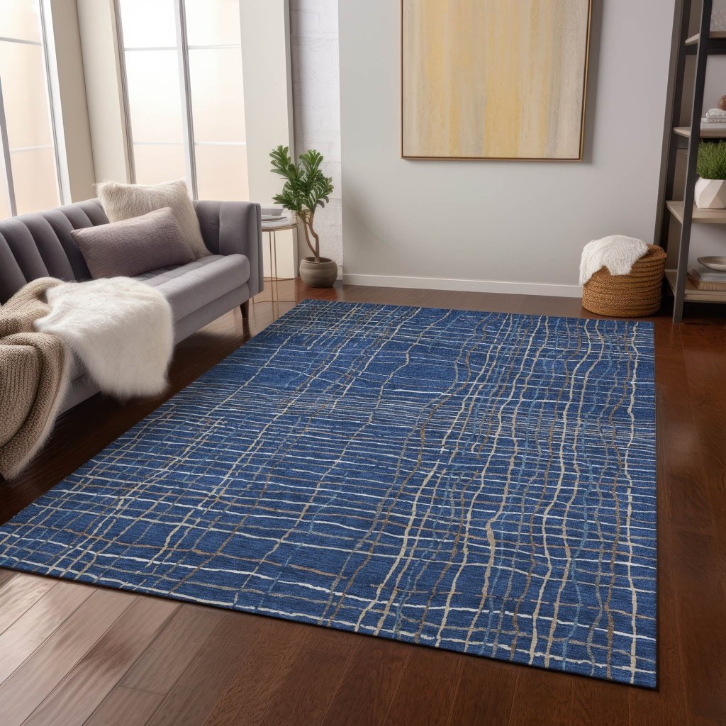 LOOMLAN Rugs Calista Blue Washable Indoor-Outdoor Rug