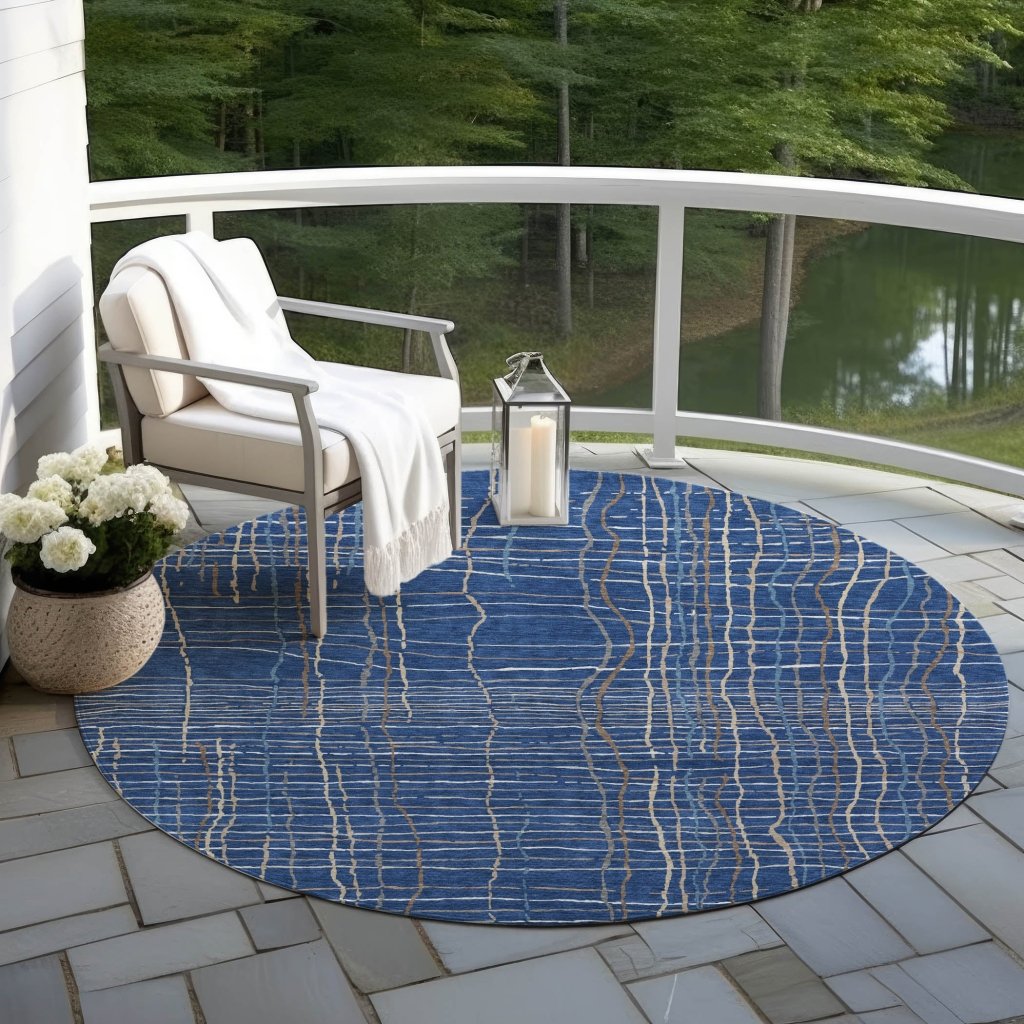 LOOMLAN Rugs Calista Blue Washable Indoor-Outdoor Rug