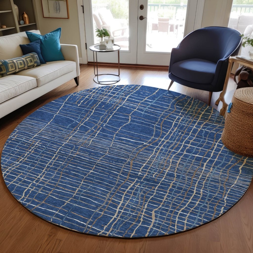 LOOMLAN Rugs Calista Blue Washable Indoor-Outdoor Rug