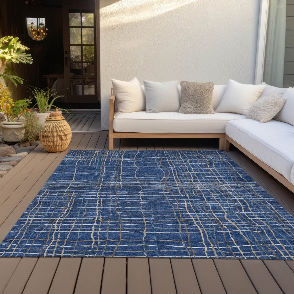 LOOMLAN Rugs Calista Blue Washable Indoor-Outdoor Rug