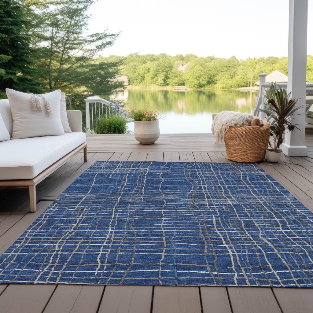 LOOMLAN Rugs Calista Blue Washable Indoor-Outdoor Rug