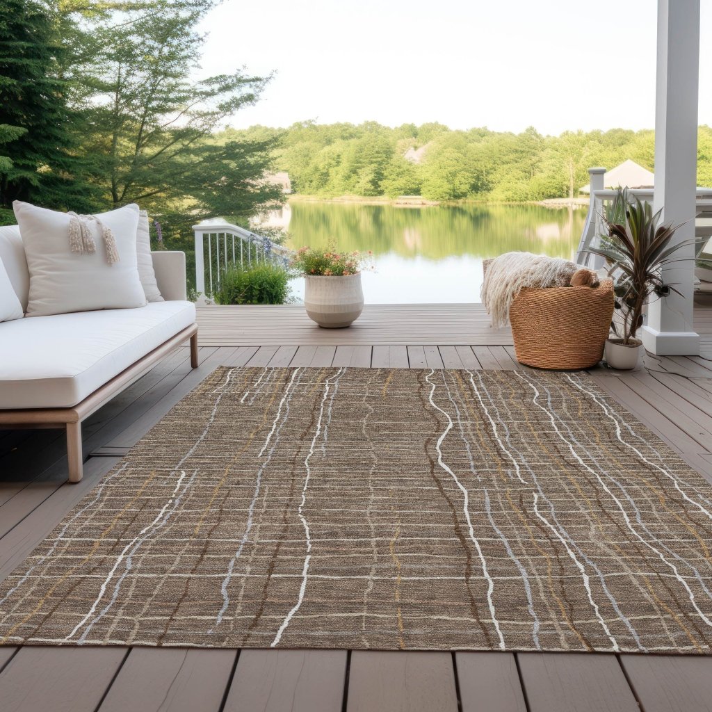 LOOMLAN Rugs Calista Brown Washable Indoor-Outdoor Rug