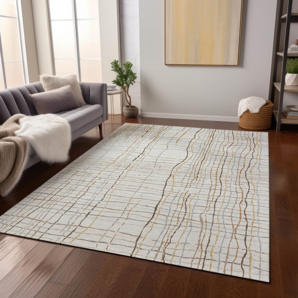 LOOMLAN Rugs Calista Ivory Washable Indoor-Outdoor Rug