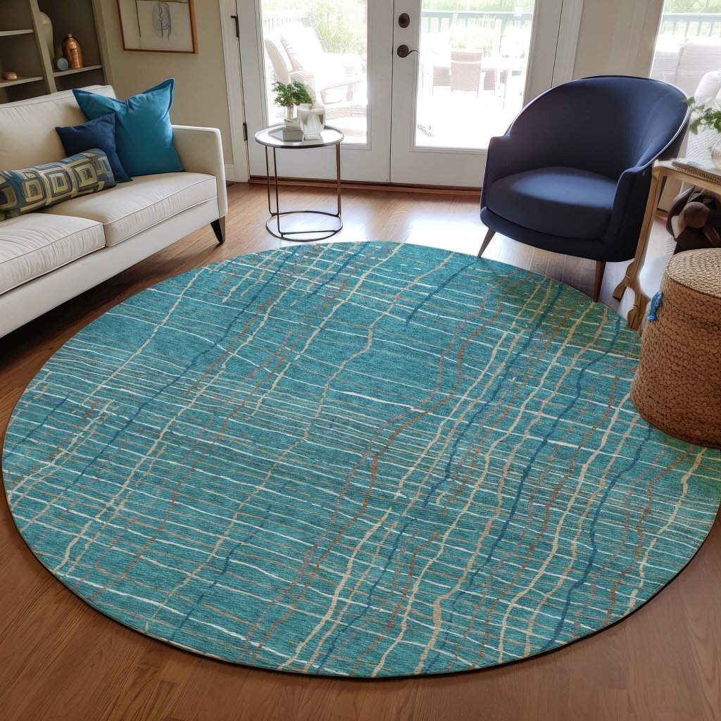 LOOMLAN Rugs Calista Teal Washable Indoor-Outdoor Rug