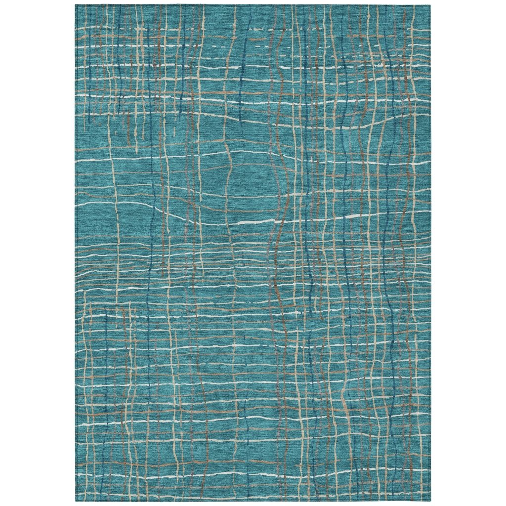 LOOMLAN Rugs Calista Teal Washable Indoor-Outdoor Rug