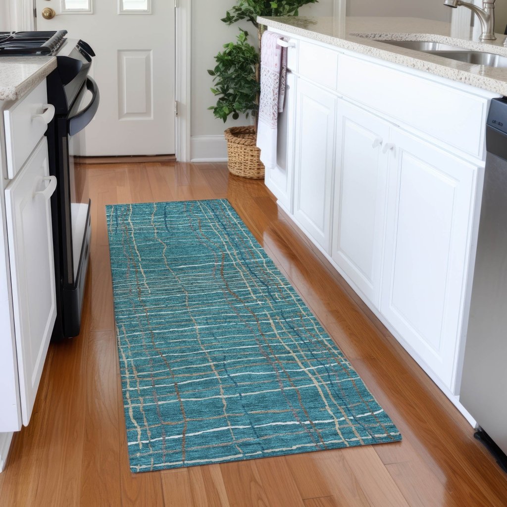 LOOMLAN Rugs Calista Teal Washable Indoor-Outdoor Rug