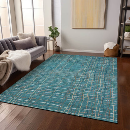 LOOMLAN Rugs Calista Teal Washable Indoor-Outdoor Rug