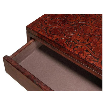 Campaign Embossed Console Table Drawers Brown Leather - LOOMLAN - Sarreid - Console Tables