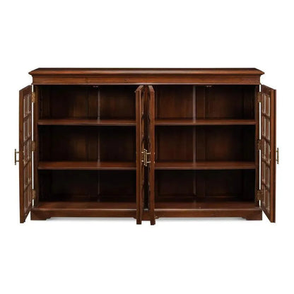 Carmel - By - The - Sea Walnut Bookcase Glass Doors - LOOMLAN - Sarreid - Sideboards