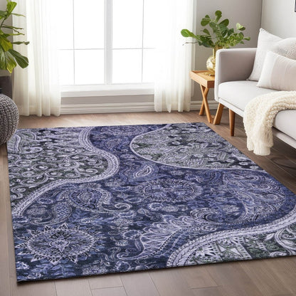 LOOMLAN Rugs Carmina Blue Washable Indoor-Outdoor Rug
