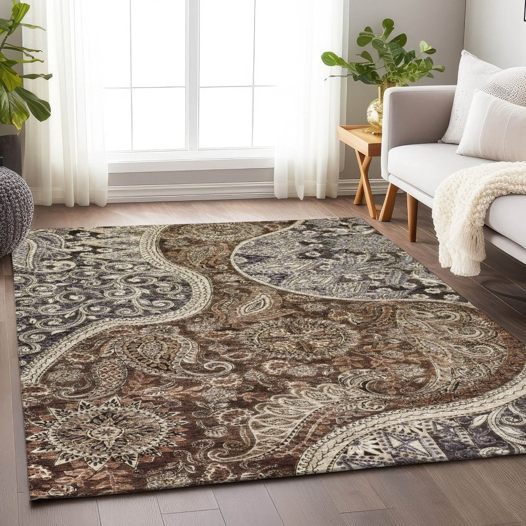 LOOMLAN Rugs Carmina Brown Washable Indoor-Outdoor Rug