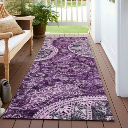 LOOMLAN Rugs Carmina Purple Washable Indoor-Outdoor Rug