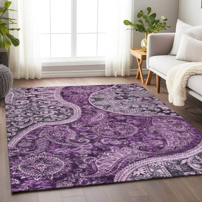 LOOMLAN Rugs Carmina Purple Washable Indoor-Outdoor Rug