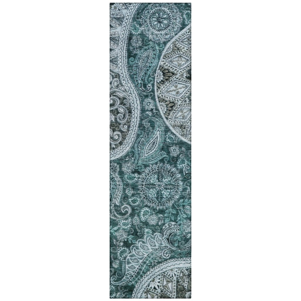 LOOMLAN Rugs Carmina Teal Washable Indoor-Outdoor Rug