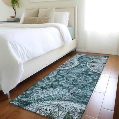 LOOMLAN Rugs Carmina Teal Washable Indoor-Outdoor Rug