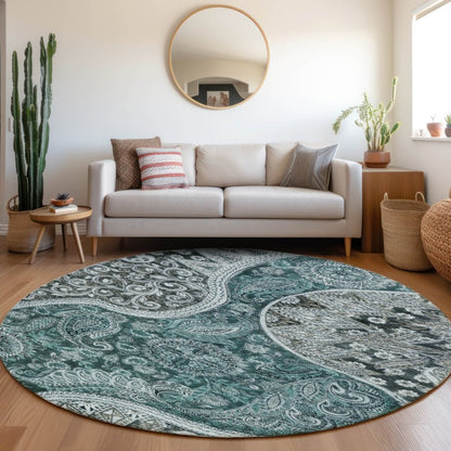 LOOMLAN Rugs Carmina Teal Washable Indoor-Outdoor Rug