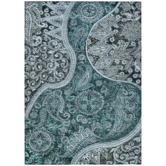 LOOMLAN Rugs Carmina Teal Washable Indoor-Outdoor Rug