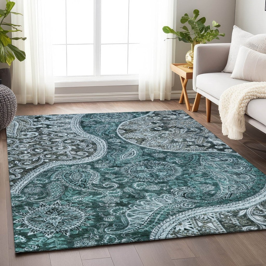 LOOMLAN Rugs Carmina Teal Washable Indoor-Outdoor Rug