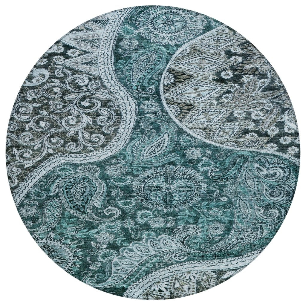 LOOMLAN Rugs Carmina Teal Washable Indoor-Outdoor Rug