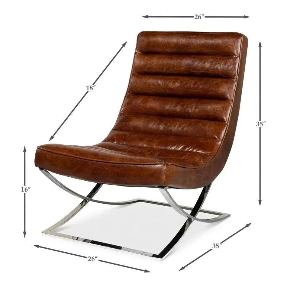 Cassino Leather Slipper Chair Lounge - LOOMLAN - Sarreid - Accent Chairs