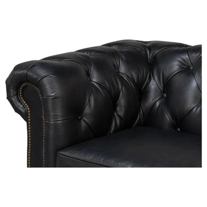 Castered Chesterfield Wood Onyx Black Sofa - LOOMLAN - Sarreid - Sofas & Loveseats