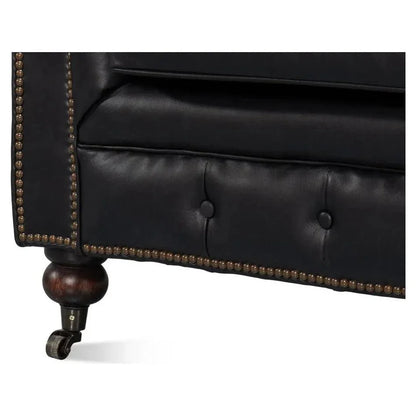 Castered Chesterfield Wood Onyx Black Sofa - LOOMLAN - Sarreid - Sofas & Loveseats