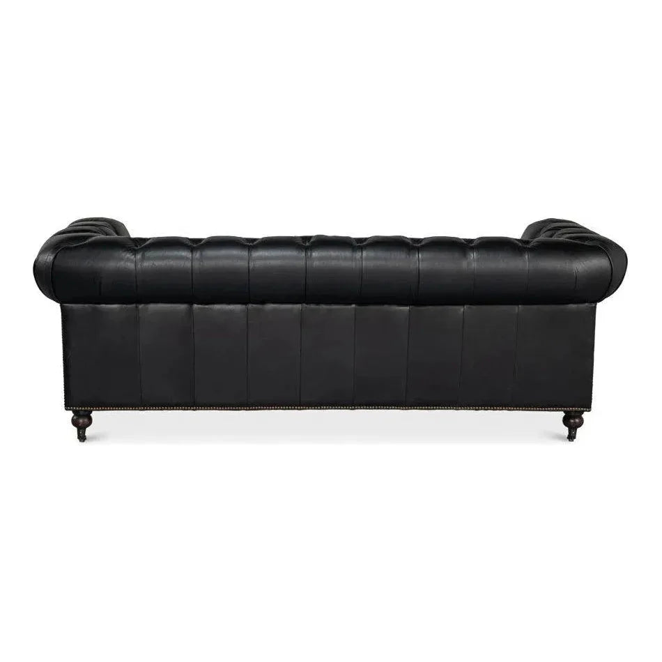 Castered Chesterfield Wood Onyx Black Sofa - LOOMLAN - Sarreid - Sofas & Loveseats