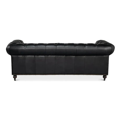 Castered Chesterfield Wood Onyx Black Sofa - LOOMLAN - Sarreid - Sofas & Loveseats