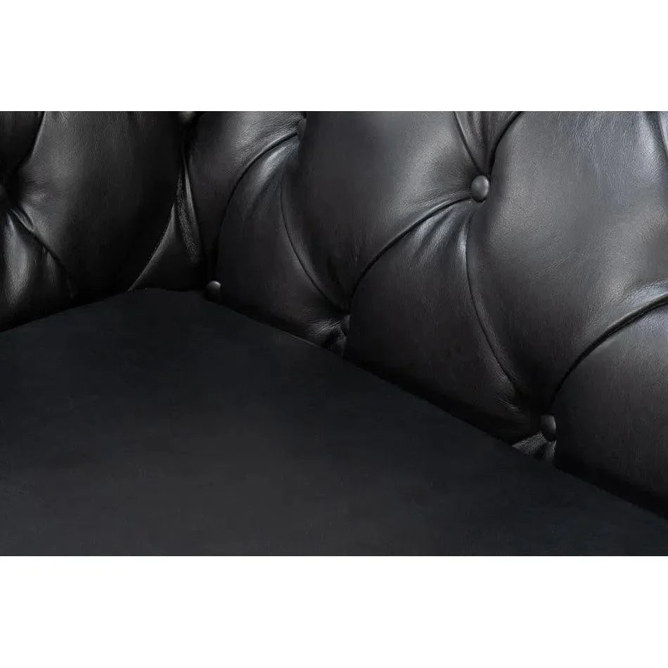 Castered Chesterfield Wood Onyx Black Sofa - LOOMLAN - Sarreid - Sofas & Loveseats
