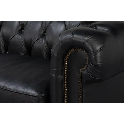 Castered Chesterfield Wood Onyx Black Sofa - LOOMLAN - Sarreid - Sofas & Loveseats