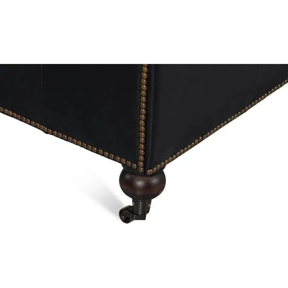 Castered Chesterfield Wood Onyx Black Sofa - LOOMLAN - Sarreid - Sofas & Loveseats