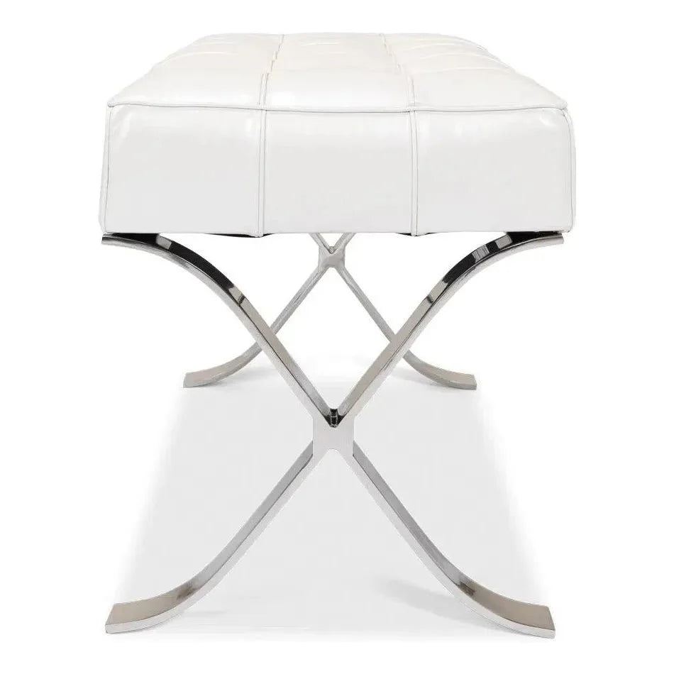 Sarreid Catalunya Bench White Leather Silver Frame