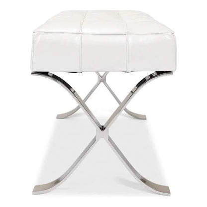 Sarreid Catalunya Bench White Leather Silver Frame