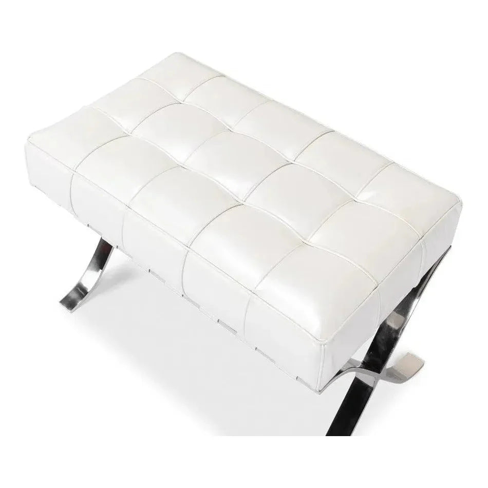 Sarreid Catalunya Bench White Leather Silver Frame