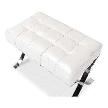 Sarreid Catalunya Bench White Leather Silver Frame